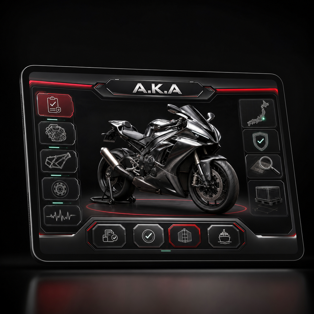 Performance motorcycle displayed in the A.K.A. sourcing interface